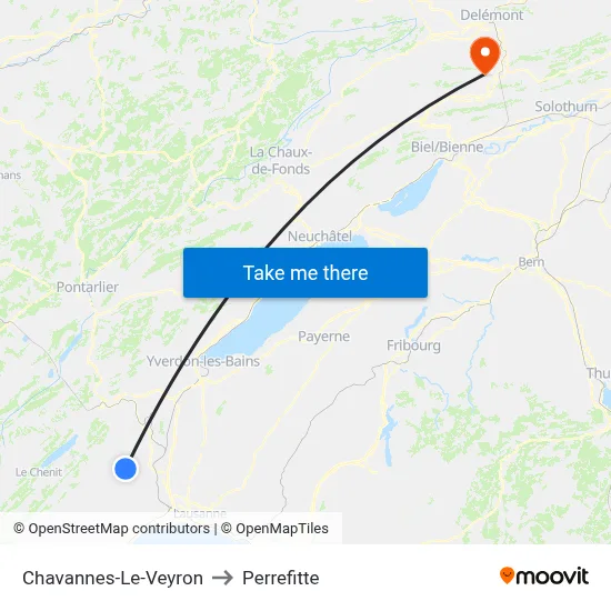 Chavannes-Le-Veyron to Perrefitte map