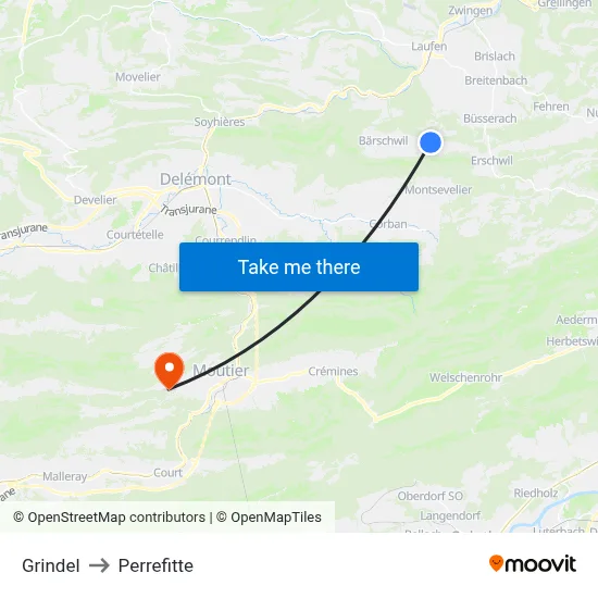 Grindel to Perrefitte map