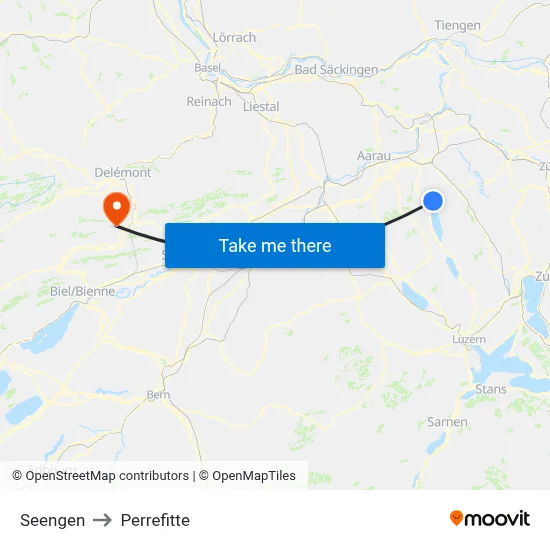 Seengen to Perrefitte map
