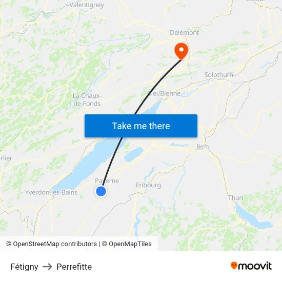 Fétigny to Perrefitte map