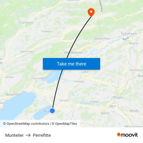 Muntelier to Perrefitte map