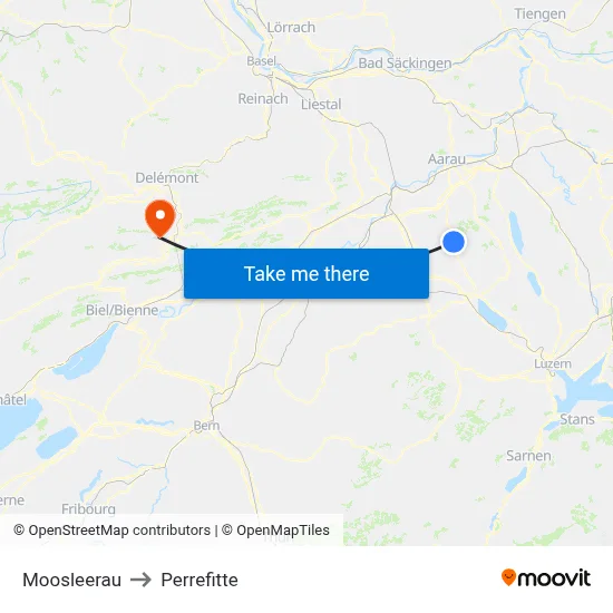 Moosleerau to Perrefitte map