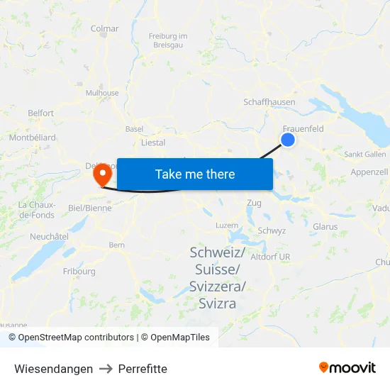 Wiesendangen to Perrefitte map