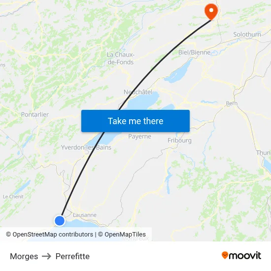 Morges to Perrefitte map