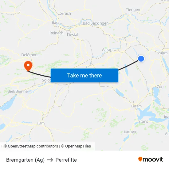 Bremgarten (Ag) to Perrefitte map