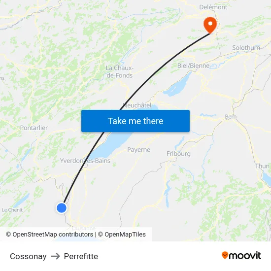 Cossonay to Perrefitte map