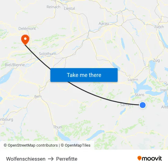 Wolfenschiessen to Perrefitte map