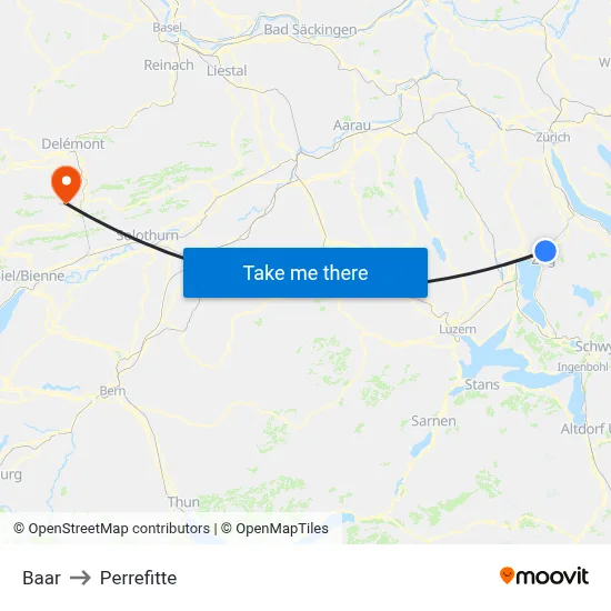 Baar to Perrefitte map