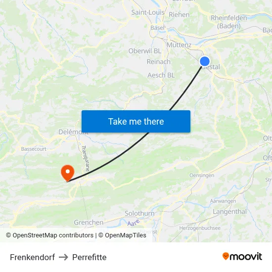 Frenkendorf to Perrefitte map