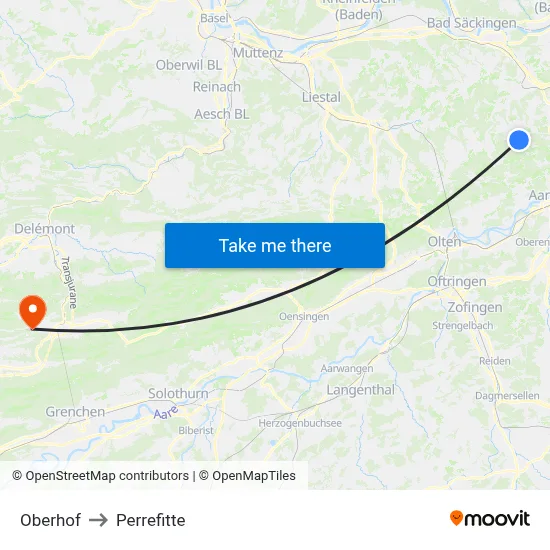 Oberhof to Perrefitte map