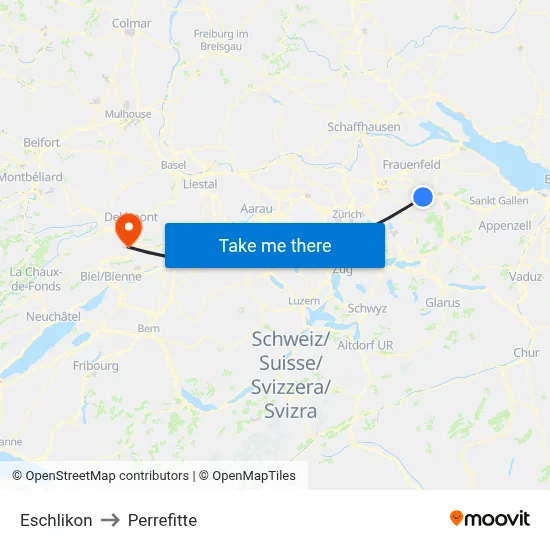 Eschlikon to Perrefitte map
