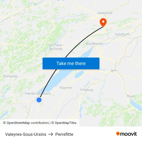 Valeyres-Sous-Ursins to Perrefitte map