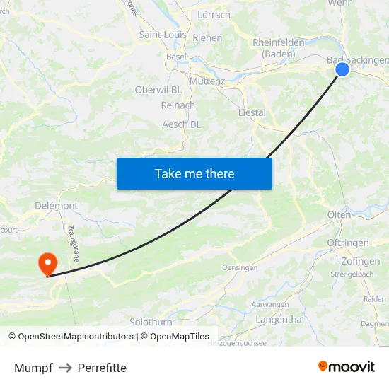 Mumpf to Perrefitte map