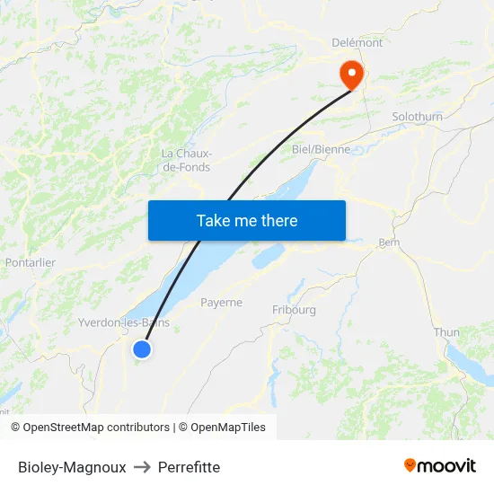 Bioley-Magnoux to Perrefitte map