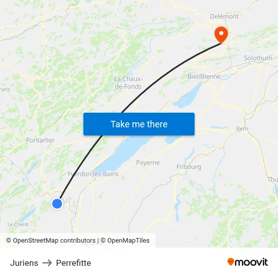 Juriens to Perrefitte map