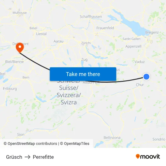 Grüsch to Perrefitte map