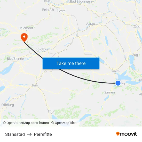 Stansstad to Perrefitte map