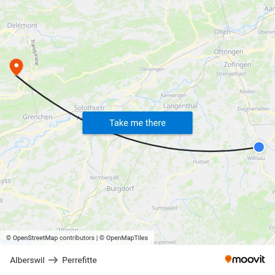 Alberswil to Perrefitte map