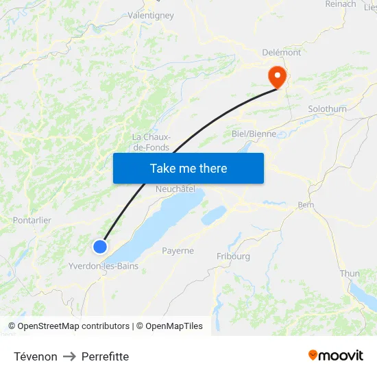 Tévenon to Perrefitte map