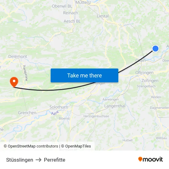 Stüsslingen to Perrefitte map