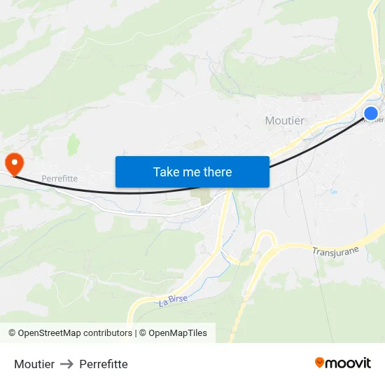 Moutier to Perrefitte map