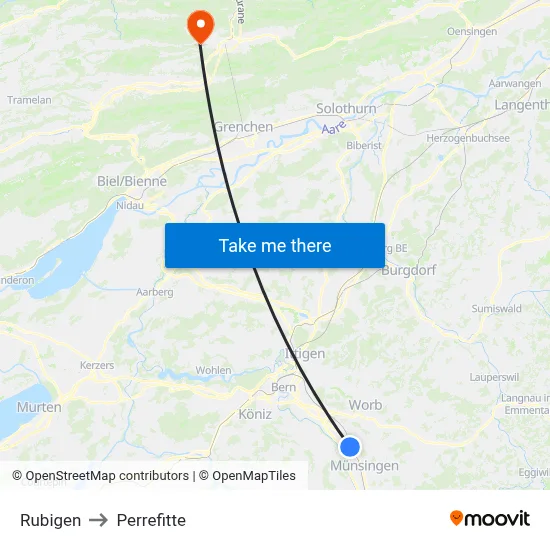 Rubigen to Perrefitte map
