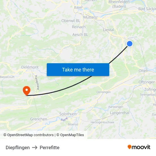 Diepflingen to Perrefitte map