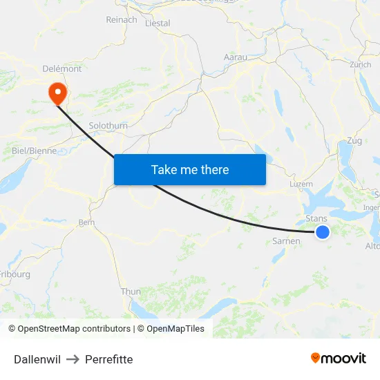Dallenwil to Perrefitte map