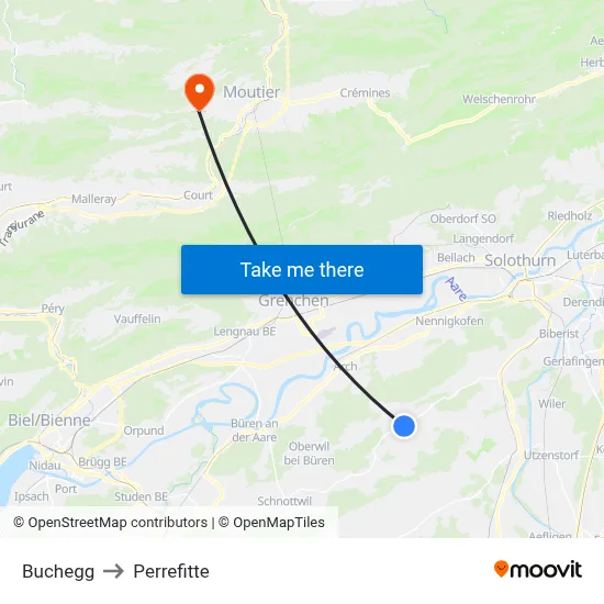 Buchegg to Perrefitte map