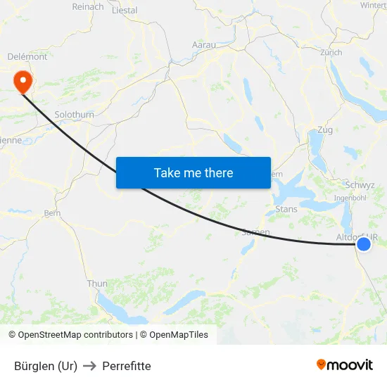 Bürglen (Ur) to Perrefitte map