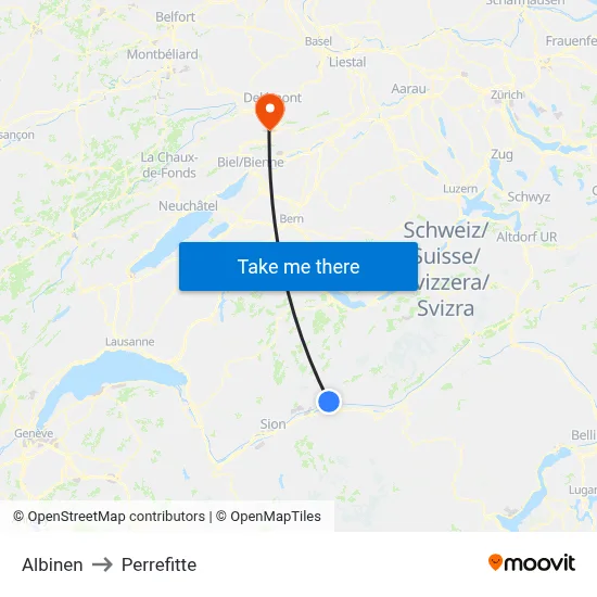 Albinen to Perrefitte map