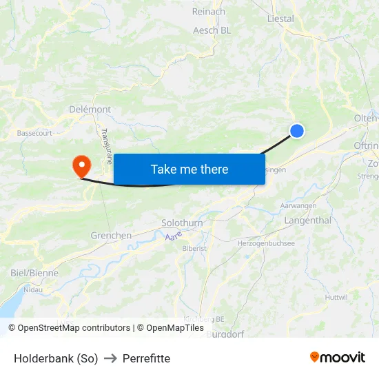 Holderbank (So) to Perrefitte map