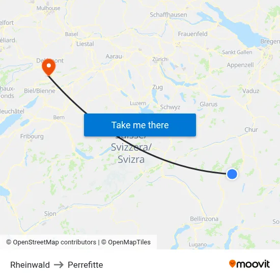 Rheinwald to Perrefitte map