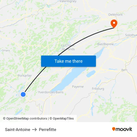 Saint-Antoine to Perrefitte map