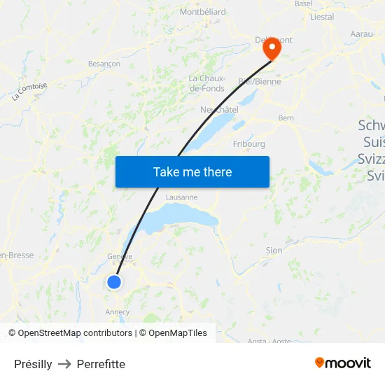 Présilly to Perrefitte map