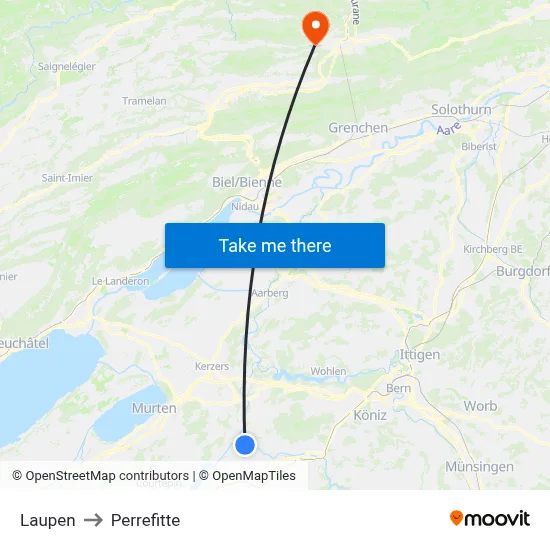 Laupen to Perrefitte map