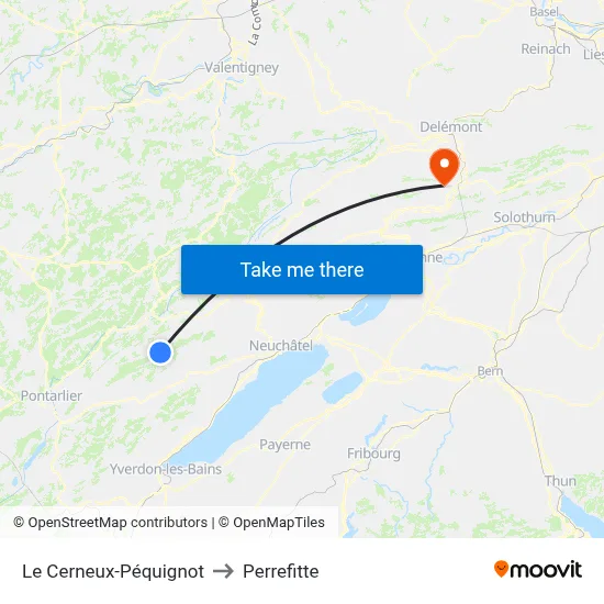Le Cerneux-Péquignot to Perrefitte map