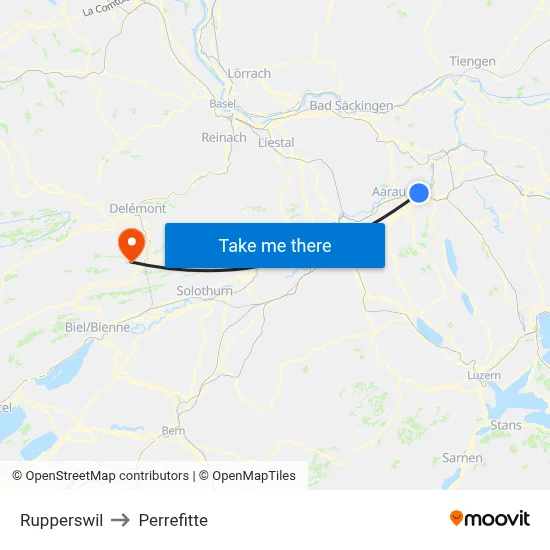 Rupperswil to Perrefitte map