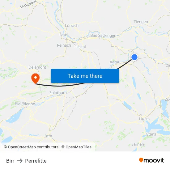 Birr to Perrefitte map