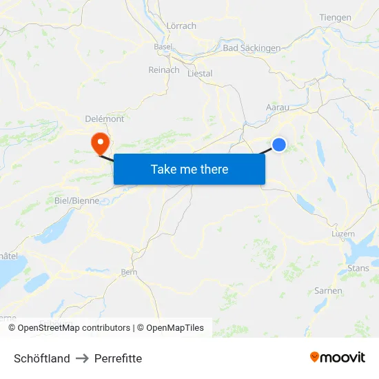 Schöftland to Perrefitte map