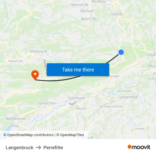 Langenbruck to Perrefitte map