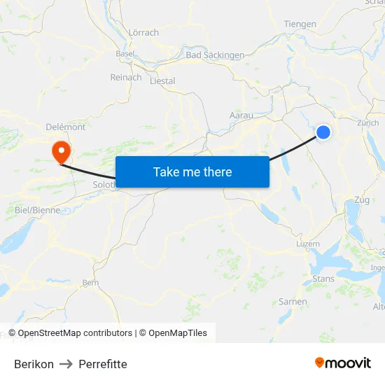 Berikon to Perrefitte map
