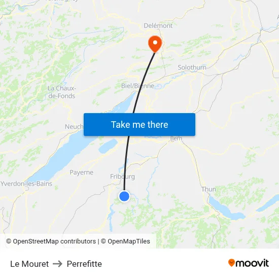 Le Mouret to Perrefitte map
