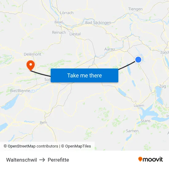 Waltenschwil to Perrefitte map