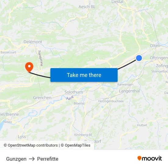 Gunzgen to Perrefitte map