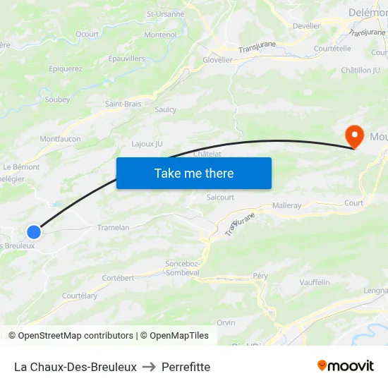 La Chaux-Des-Breuleux to Perrefitte map