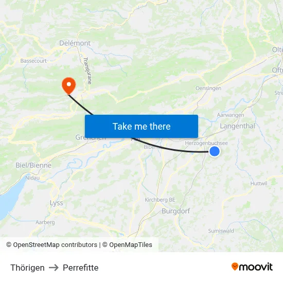 Thörigen to Perrefitte map