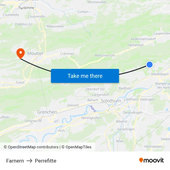 Farnern to Perrefitte map
