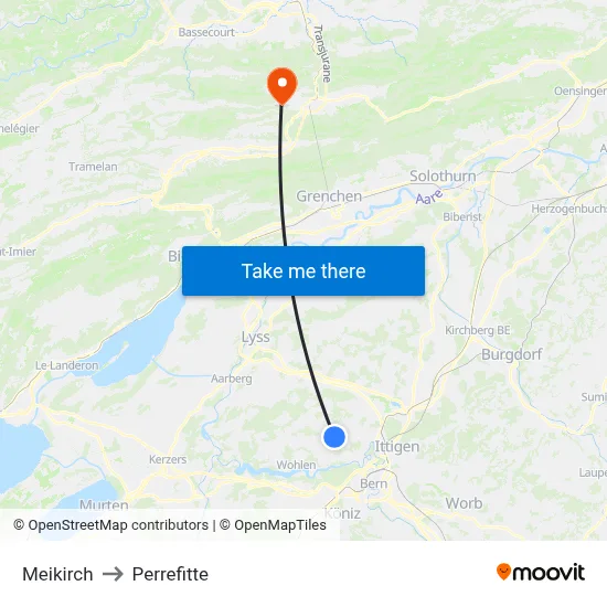 Meikirch to Perrefitte map