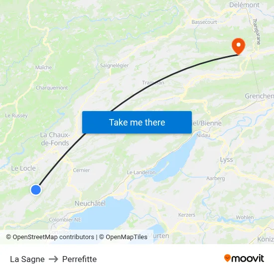La Sagne to Perrefitte map